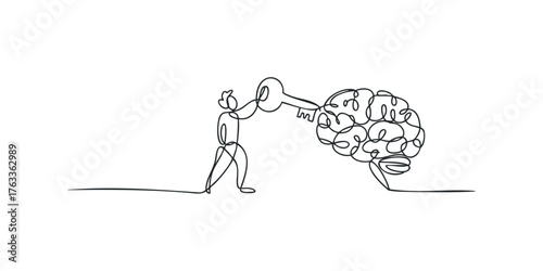 Human figure unlocking abstract brain shape with key