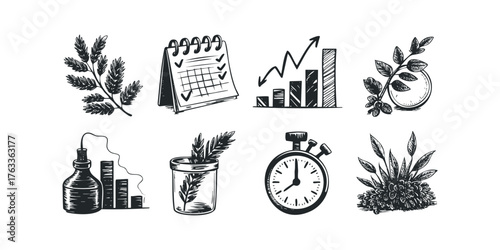 Collection of Sketchy Icons for Business and Nature Themes