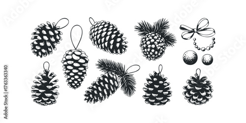 Pinecone Christmas Ornament Assortment with Pine Sprigs