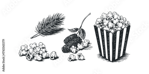 Hand Drawn Popcorn Clusters and Leaf Elements