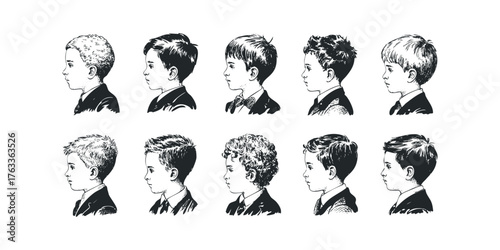 Group Portrait of Boys in Profile Wearing Formal Attire