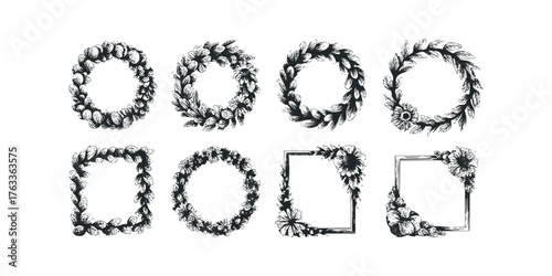 Botanical Frame Collection Hand Drawn Floral and Leaf Designs