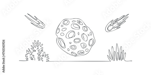 Asteroid Impact with Meteor Showers and Ground Plants
