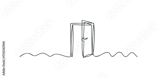 Minimalist outline of an abstract door swing with ground waves