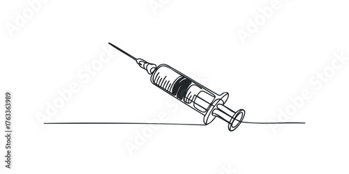Single line drawing of a medical syringe