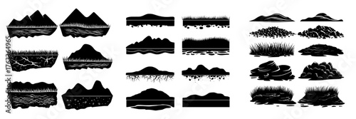 The game features a seamless integration of ground and underground layers, complete with sand hills, grass fields, and surfaces made of stone and clay, showcasing diverse natural textures in a