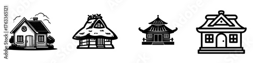 The icon of a modern house roof is depicted in a flat and trendy style, isolated on a white background