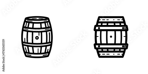 The modern icon of a wooden barrel, or wine barrel icon, is typically displayed in a flat sign design, symbolizing wine barrels through a pictogram used in UX UI icon design