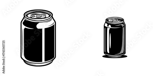 The modern symbol of a soda can is characterized by simplicity and a sleek black design with carbonation