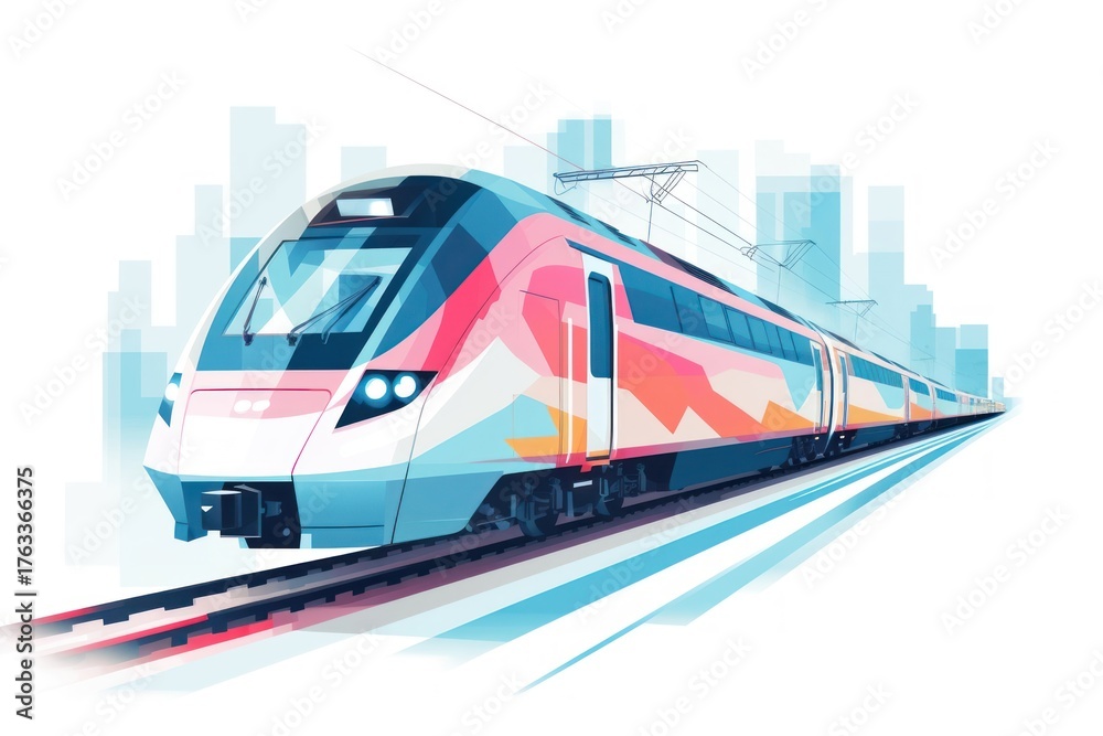 Naklejka premium Pastel graphic train locomotive vehicle railway.