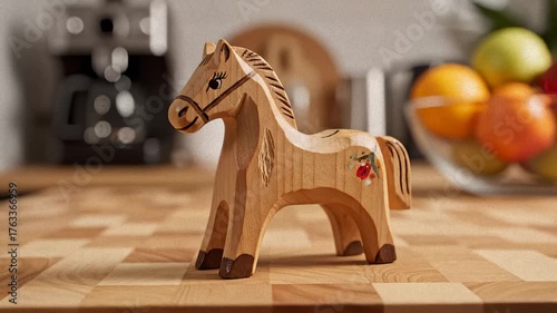 Wooden Toy Horse Sitting on a Kitchen Counter Still Life