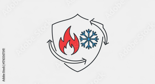 Heat and cold protection a shield icon representing temperature resistance and climate control with fire and ice