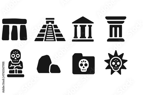 Ancient landmarks icon set. Historical, monument icons in solid style collection