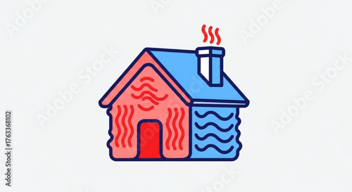 House with hot and cold sides representing energy efficiency, insulation, and temperature control in buildings
