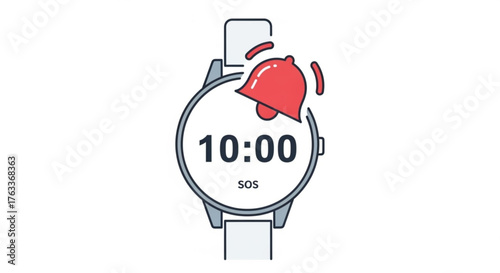 Smartwatch ringing alarm digital watch with notification bell icon reminder, alert, and urgent message concept