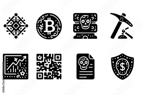 Cryptocurrency and blockchain filled icon set. Crypto, digital currency, security icons.