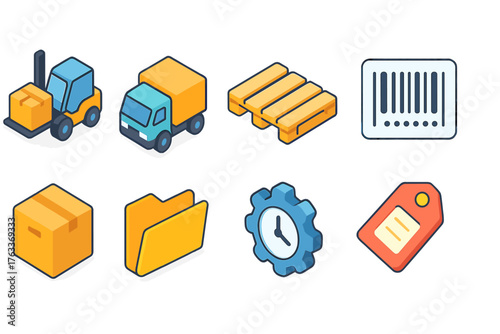 Logistics and warehouse 3d icon set. Shipping, storage, and delivery icons collection