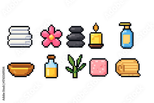 Spa and wellness flat icon set. Relaxation, meditation, therapy icons collection.