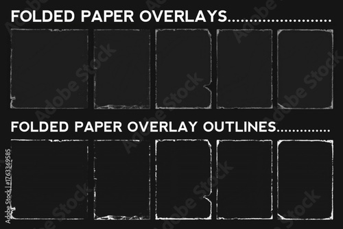 Vintage grunge old paper texture with wrinkles and folded effect. Rectangles and square old photo frames template collection. Grange and punk overlay folded paper texture. Worn, torn, weathered effect