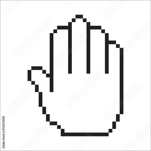Pixelated hand cursor icon, shown in black outline against a white background, representing a stop or halt gesture