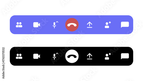 Visual guide of meeting call buttons in two color schemes.