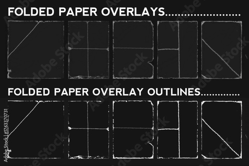 Vintage grunge old paper texture with wrinkles and folded effect. Rectangles and square old photo frames template collection. Grange and punk overlay folded paper texture. Worn, torn, weathered effect