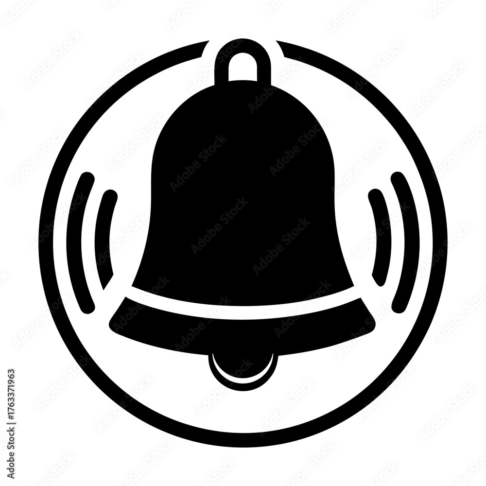 Naklejka premium Notification Bell Icon — App Reminder and Message Alert in Black and White.