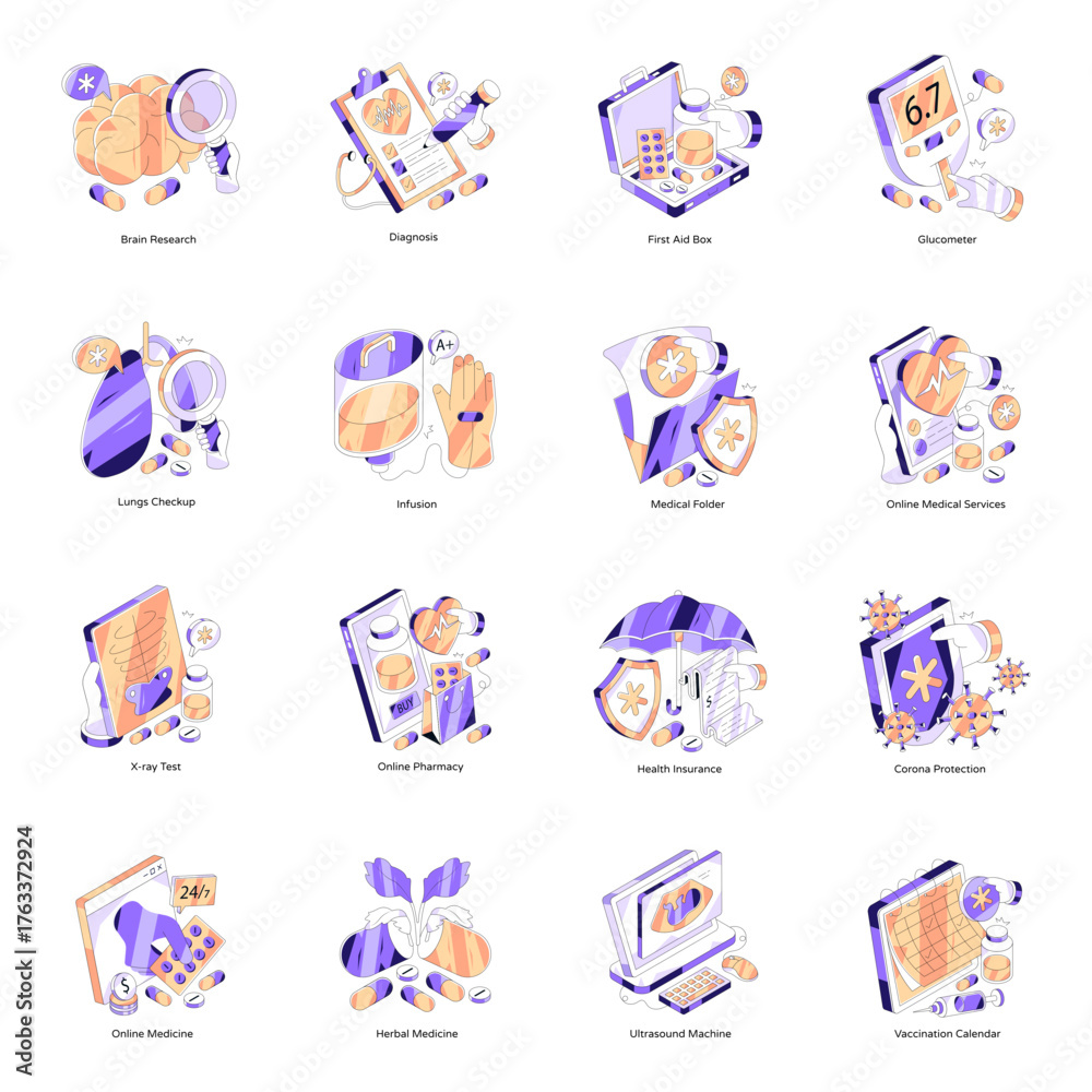 Fototapeta premium Set of Medical Isometric Illustrations