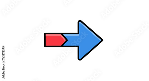 Blue arrow pointing right with a red section on the left side.
