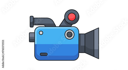 Blue Video Camera Icon with Red Recording Light.