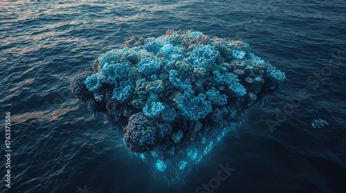 Isla flotante de coral bioluminiscente