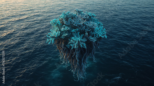Isla flotante de coral bioluminiscente