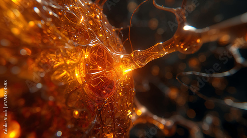 Red neuronal de ámbar y cobre orgánico