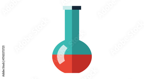 Chemical flask with red liquid inside for scientific experiments and research.
