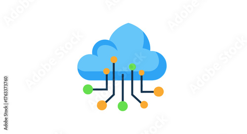 Cloud Computing Network with Data Connections and Digital Information Flow.