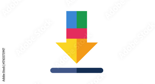 Colorful download icon with progress bar representing data transfer and loading.
