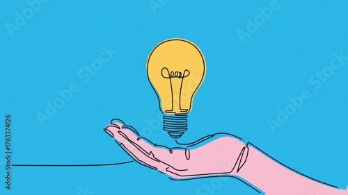 Wallpaper Mural Hand holding a yellow light bulb with blue background Torontodigital.ca