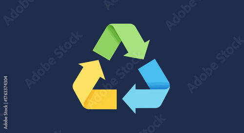Colorful Recycling Symbol on Dark Blue Background.
