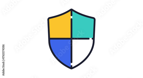 Colorful shield icon representing protection and security with four distinct sections.