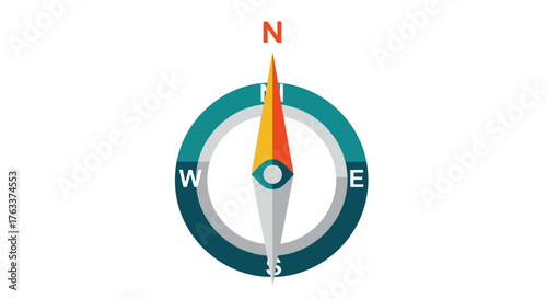 Compass with Needle Pointing North, East, West, and South.