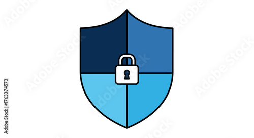 Digital Security Shield with Padlock Icon Representing Data Protection.