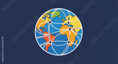 Global network connectivity concept with interconnected world map illustration.