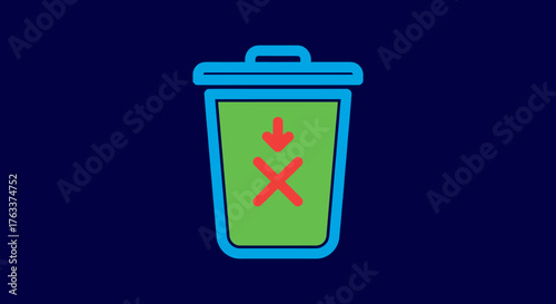 Green Trash Can with Red X and Down Arrow Icon.