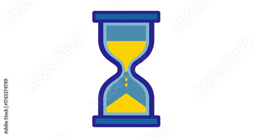 Hourglass with yellow sand flowing down symbolizing time passing.