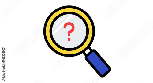 Magnifying glass with question mark inside, symbolizing inquiry and investigation.