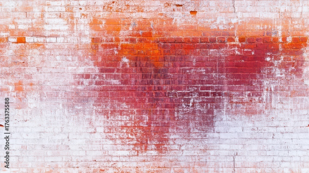 Obraz premium Abstract Graffiti on Weathered Brick: Close-up of aged brick wall showcases a vibrant spray of graffiti, blending bold hues and textures. The art adds a touch of urban edge to the rustic background.