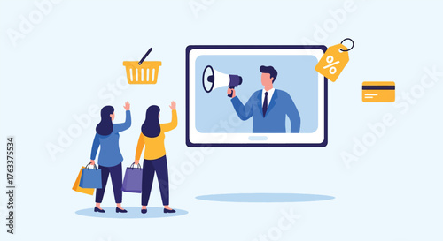 Digital Marketing Campaign with Shoppers and Megaphone Announcer.