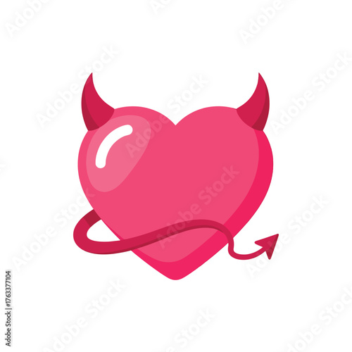 Pink Devil Heart with Horns and Tail.