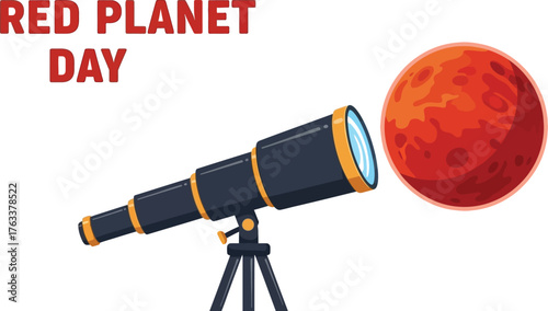 Red planet day with telescope and mars, celebrating the exploration of the red planet