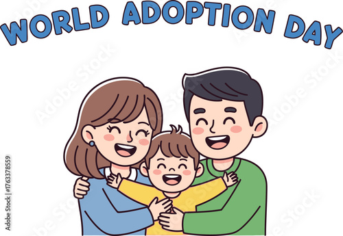 Happy family illustration for world adoption day, promoting love, care and support for children